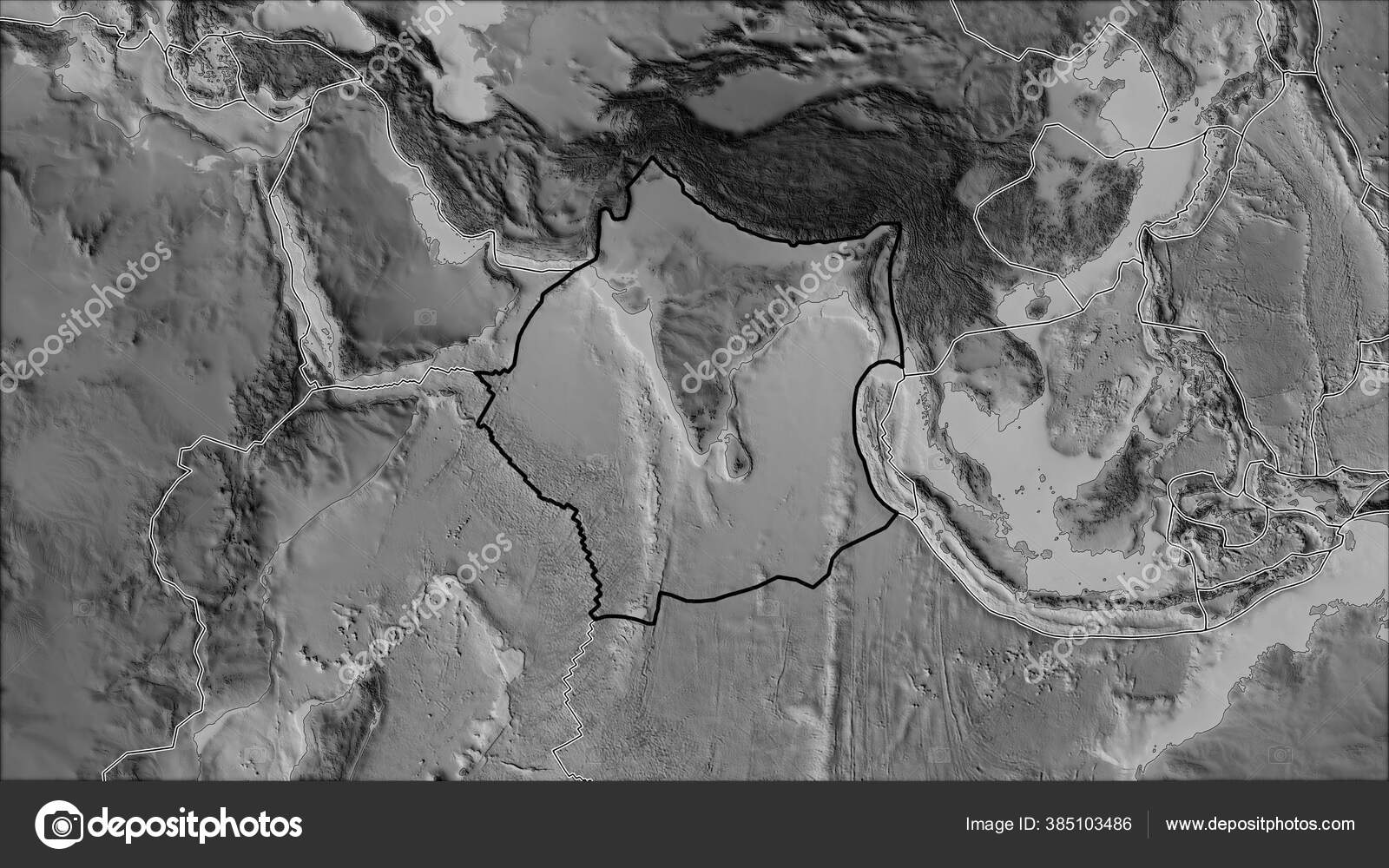 Plaque Tectonique Indienne Esquissée Bordures Des Plaques Adjacentes