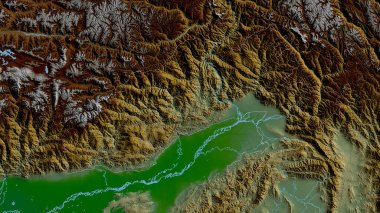 Arunachal Pradesh, Hindistan Eyaleti. Gölleri ve nehirleri olan renkli gölge verileri. Ülke alanına göre şekillendirilmiş. 3B görüntüleme