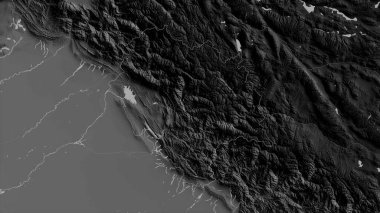 Himachal Pradesh, Hindistan 'ın birlik bölgesi. Gölleri ve nehirleri olan gri tonlu bir harita. Ülke alanına göre şekillendirilmiş. 3B görüntüleme