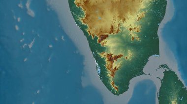 Kerala, Hindistan Eyaleti. Göller ve nehirlerle renkli rahatlama. Ülke alanına göre şekillendirilmiş. 3B görüntüleme