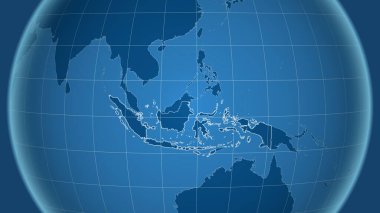 Endonezya 'da. Mahalle - ülkenin dış hatlarıyla uzak perspektif. Sadece şekiller - kara / okyanus maskesi