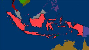 Stereografik projeksiyondaki idari bölümler haritasında Endonezya alanı - koyu parlak dış hatlı raster tabakalarının ham bileşimi
