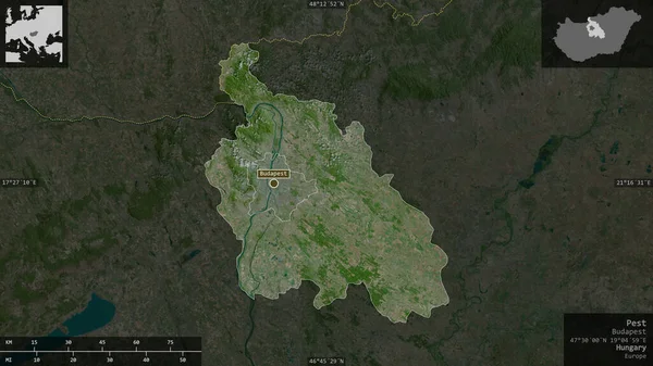 Pest Condado Hungría Imágenes Satélite Forma Presentada Contra Área País — Foto de Stock