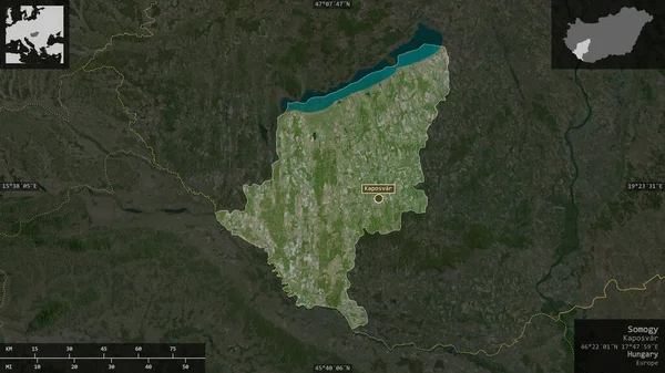 ハンガリーの郡 ソモジー 衛星画像 有益なオーバーレイとその国の領域に対して提示形状 3Dレンダリング — ストック写真