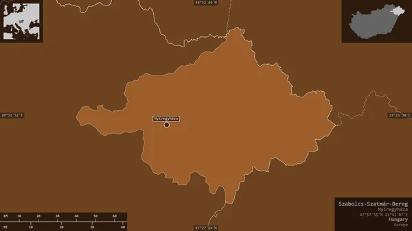 Szabolcs Szatmar Bereg 匈牙利县 有湖泊和河流的花纹固体 以信息覆盖的形式呈现在其国家区域上 3D渲染 — 图库照片
