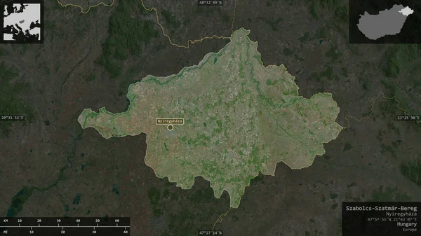 Szabolcs Szatmar Bereg 匈牙利县 卫星图像 以信息覆盖的形式呈现在其国家区域上 3D渲染 — 图库照片