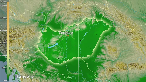Carte Physique Dans Zone Hongrie Dans Projection Stéréographique Avec Légende — Photo