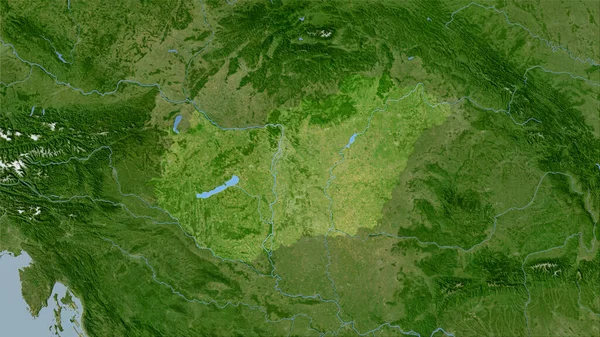 Zone Hongrie Sur Carte Satellite Dans Projection Stéréographique Composition Brute — Photo