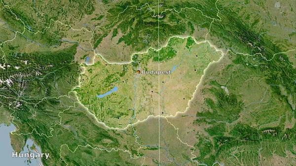 Hungria Área Mapa Satélite Projeção Estereográfica Composição Principal — Fotografia de Stock