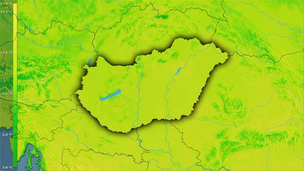 Variation Moyenne Température Diurne Dans Zone Hongrie Dans Projection Stéréographique — Photo