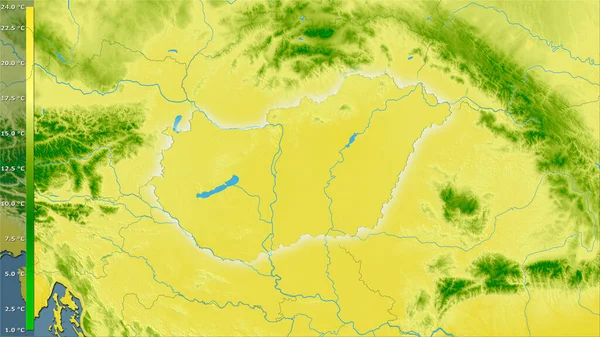 Mittlere Temperatur Des Wärmsten Viertels Innerhalb Des Ungarischen Gebiets Der — Stockfoto