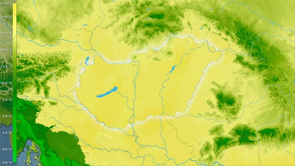 Mittlere Temperatur Des Wärmsten Viertels Innerhalb Des Ungarischen Gebiets Der — Stockfoto