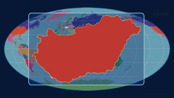 Přiblížený Pohled Maďarsko Nastiňuje Perspektivu Porovnání Globální Mapou Mollweidově Projekci — Stock fotografie