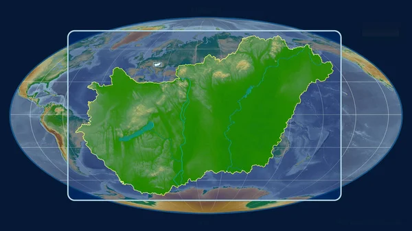 Vista Ampliada Hungria Esboço Com Linhas Perspectiva Contra Mapa Global — Fotografia de Stock