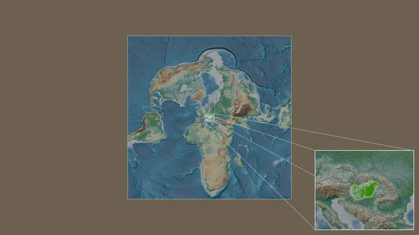 Rozšířená Zvětšená Oblast Maďarska Byla Extrahována Rozsáhlé Mapy Světa Vedoucími — Stock fotografie