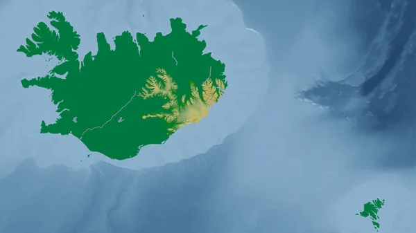 Islanda Prospettiva Ravvicinata Del Paese Nessun Contorno Mappa Fisica Colori — Foto Stock