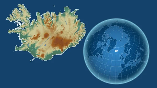 Islanda Globo Con Forma Del Paese Mappa Ingrandita Con Suo — Foto Stock