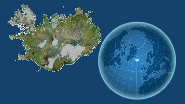 Islandia Globo Con Forma Del País Contra Mapa Ampliado Con —  Fotos de Stock