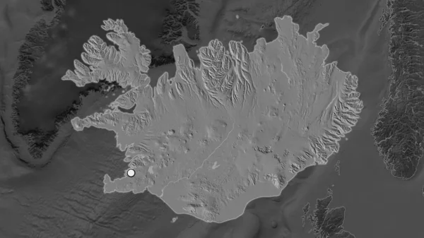 Podkreślony Obszar Islandii Stolicą Zdesperowanej Mapie Jej Sąsiedztwa Dwupoziomowa Mapa — Zdjęcie stockowe