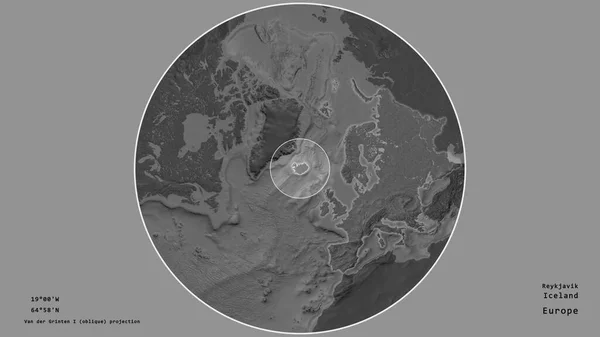 Area Iceland Marked Circle Large Scale Map Continent Isolated Desaturated — Stock Photo, Image