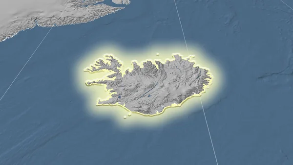 Ijsland Zijn Omgeving Afstandelijk Schuin Perspectief Vorm Gloeide Kaart Van — Stockfoto