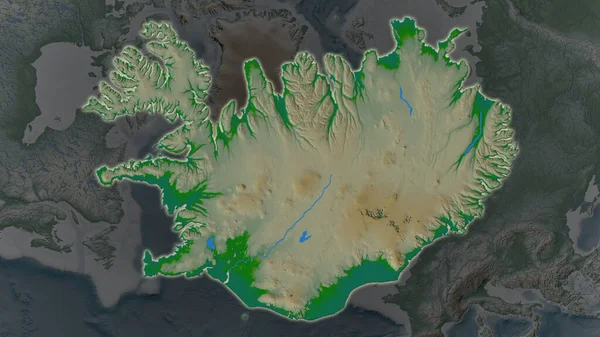 Área Islandia Agrandó Brilló Sobre Fondo Oscuro Sus Alrededores Características — Foto de Stock