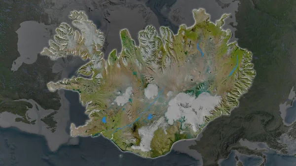 Island Området Förstoras Och Lyste Mörk Bakgrund Sin Omgivning Satellitbilder — Stockfoto