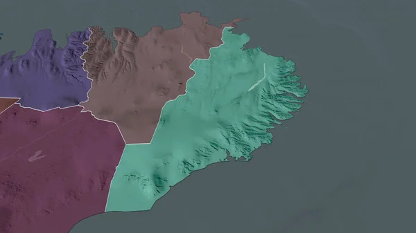 Austurland Region Islandii Powiększył Się Podkreślił Kolorowa Wyboista Mapa Podziału — Zdjęcie stockowe