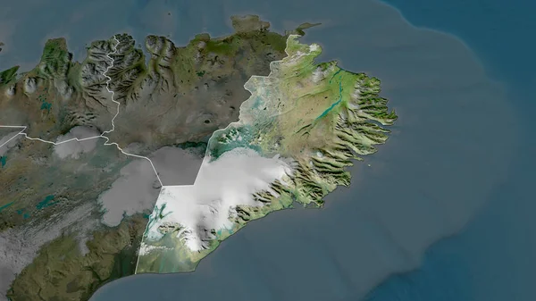 Austurland Región Islandia Ampliada Destacada Imágenes Satélite Renderizado —  Fotos de Stock