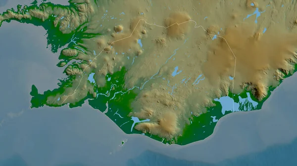 Suurland Region Islandii Kolorowe Dane Zacienienia Jeziorami Rzekami Kształt Nakreślony — Zdjęcie stockowe