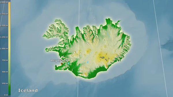 Carte Physique Dans Zone Islande Dans Projection Stéréographique Avec Légende — Photo