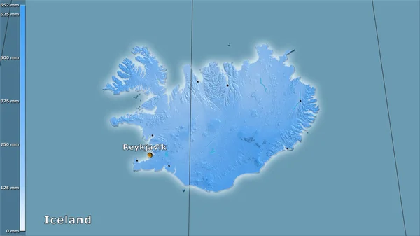 Neerslag Van Het Natste Deel Van Ijsland Stereografische Projectie Met — Stockfoto