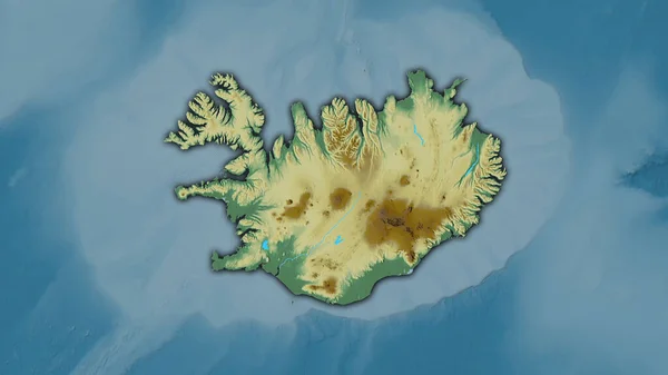 立体投影図の地形図上のアイスランドエリア 暗い輝線の輪郭を持つラスター層の生の組成 — ストック写真