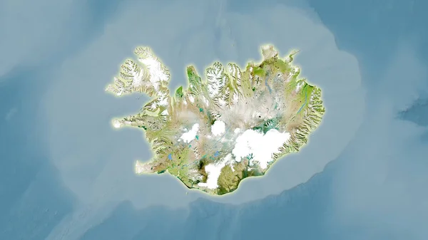 衛星上のアイスランドエリア立体投影の地図 光輝く輪郭を持つラスター層の生の組成 — ストック写真