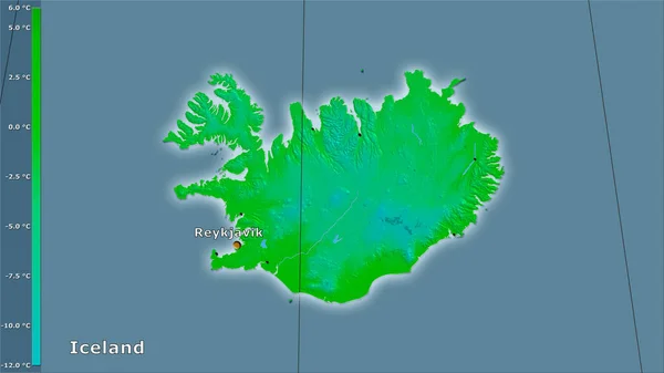 Průměrná Teplota Nejchladnější Čtvrti Oblasti Islandu Stereografické Projekci Legendou Hlavní — Stock fotografie