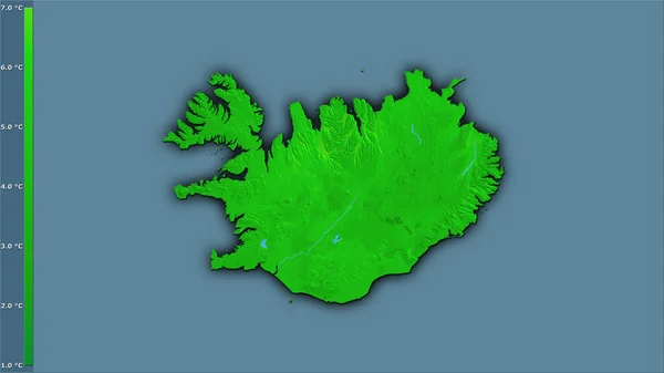 Genomsnittlig Dygnstemperaturvariation Inom Islands Område Stereografisk Projektion Med Legend Sammansättning — Stockfoto