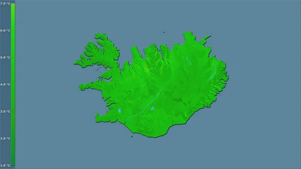 图例立体投影中冰岛地区白天平均气温变化 光栅层的原始成分 — 图库照片