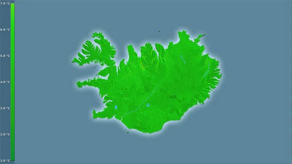 Среднее Дневное Изменение Температуры Исландской Области Стереографической Проекции Легендой Сырой — стоковое фото