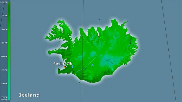 Средняя Температура Самого Теплого Квартала Исландии Стереографической Проекции Легендой Основная — стоковое фото