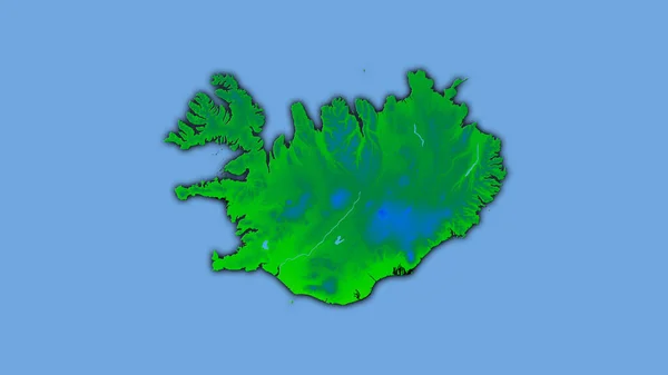 立体投影中的年温度图上的冰岛地区 有暗发光轮廓的栅格层的原始成分 — 图库照片
