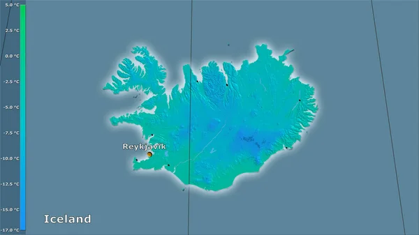 Température Minimale Mois Froid Dans Zone Islande Dans Projection Stéréographique — Photo