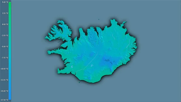 Minimumtemperatuur Van Koudste Maand Het Gebied Van Ijsland Stereografische Projectie — Stockfoto