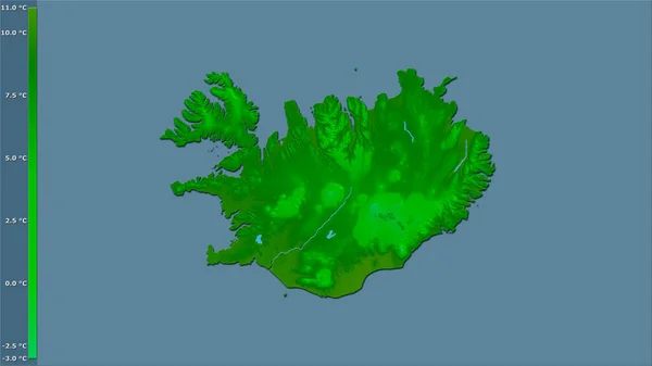 Medeltemperatur För Det Varmaste Kvartalet Inom Islands Område Stereografisk Projektion — Stockfoto