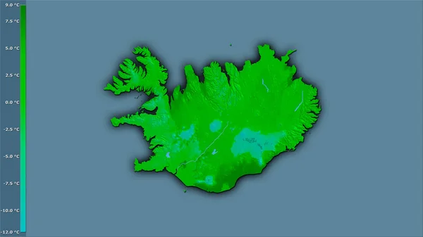 Temperatura Média Trimestre Mais Quente Dentro Área Islândia Projeção Estereográfica — Fotografia de Stock