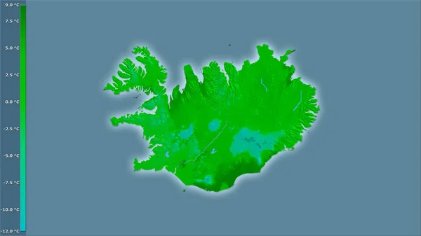 Průměrná Teplota Nejteplejší Čtvrti Oblasti Islandu Stereografické Projekci Legendou Hrubé — Stock fotografie