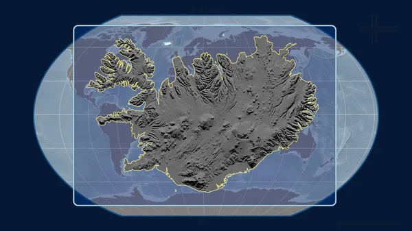 Vista Ampliada Contorno Islândia Com Linhas Perspectiva Contra Mapa Global — Fotografia de Stock