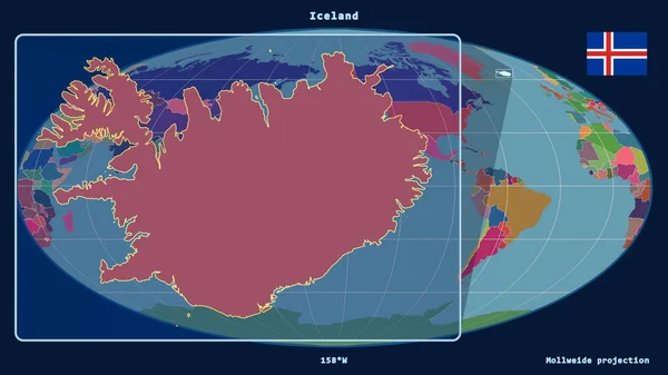 Mollweide Projeksiyonundaki Küresel Bir Haritaya Karşı Perspektif Çizgileriyle Zlanda Yakınlaştırılmış — Stok fotoğraf