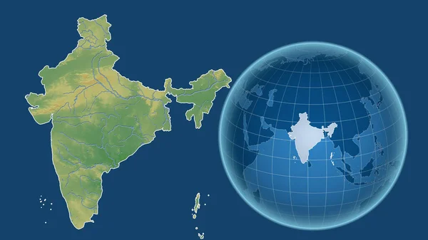 India Globo Con Forma Del País Contra Mapa Ampliado Con —  Fotos de Stock