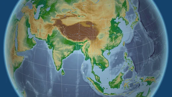 Índia Bairro Perspectiva Distante Com Esboço País Cor Mapa Físico — Fotografia de Stock