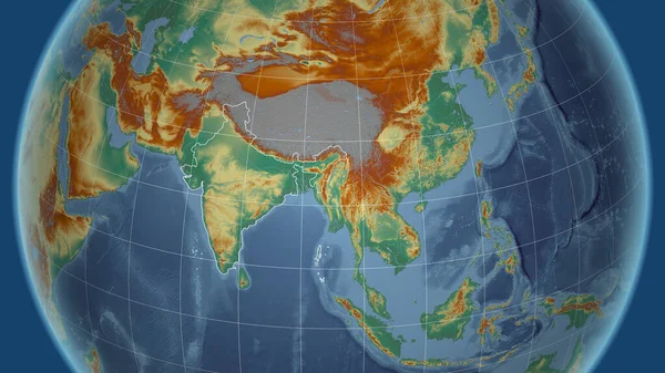 India Quartiere Prospettiva Lontana Con Contorno Del Paese Mappa Topografica — Foto Stock